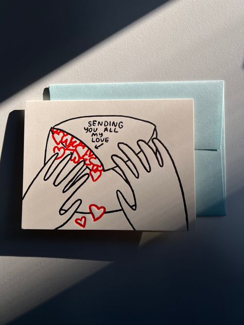 Sending You All My Love Greeting Card. Gift ideas Love Letters Ideas For Him, Thoughtful Handmade Gifts For Boyfriend, Cute Drawings For Letters, Card For Bf Ideas, Encouraging Cards For Friends, Bookish Valentines Cards, Crafts To Make Boyfriend, Cute Goodbye Cards For Friends, Letters Of Love Cards