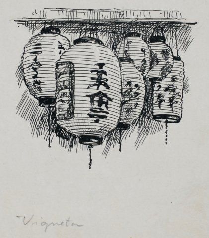 심플한 그림, Japanese Drawings, Pen Art Drawings, Architecture Drawing Art, Japon Illustration, Chinese Lanterns, Arte Sketchbook, Arte Inspo, Urban Sketching