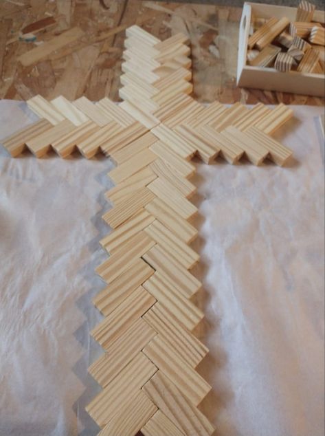 Block Diy Projects, Homemade Crosses Diy, Decorative Crosses Diy, Repurpose Jenga Blocks, Diy Cross Crafts For Adults, Diy Jenga Block Crosses, Dollar Tree Wooden Cross Crafts, Jenga Block Crafts Diy Dollar Tree Cross, Dollar Tree Wood Block Crafts Diy