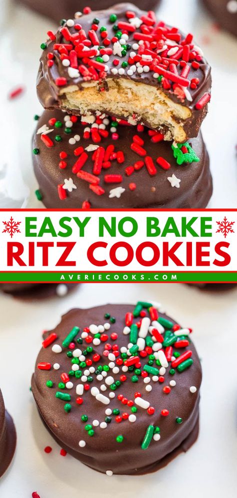 Need a sweet treat for holiday exchanges? Here's a no-bake Christmas cookie recipe! Sandwiched with a peanut butter-marshmallow filling, these chocolate-covered Ritz cookies are amazing. Put these Chocolate Peanut Butter Stacks on your Christmas dessert ideas! Chocolate Peanut Butter Stacks, Goodies To Make For Christmas, Chocolate Peanut Butter Ritz Cookies, Christmas Baking Easy Recipes, Holiday Peanut Butter Chocolate Meltaways, Hay Stack Cookies Recipes, Holiday Sweets Christmas, Christmas Cookies With Peanut Butter, Christmas Recipes Candy