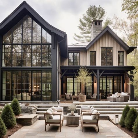 Whether you're curled up by the fireplace with a good book or entertaining guests in the expansive dining area, every corner of this wood and glass sanctuary invites you to slow down, unwind, and reconnect with the beauty of the natural world.

#ModernLiving #NatureInspired #WoodAndGlass #ContemporaryDesign #SerenitySpace #LightFilledHome #NaturalElegance #RusticCharm Barndominium Guest House Ideas, Barndominium Lake House Ideas, Modern Mountain Farmhouse, Mountain Modern Home Exterior, Hemp House, Retreat Design, Modern Glass House, Mountain Farmhouse, Farmhouse Tour