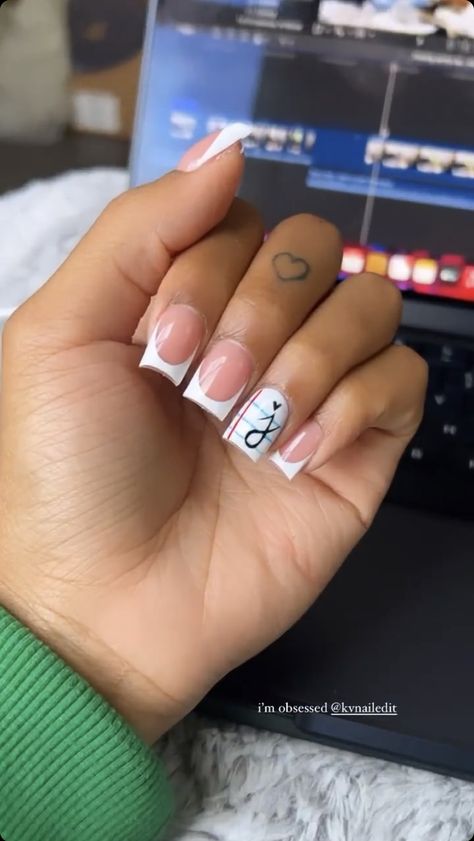 Short Nails With J Initial, Short Square Acrylic Nails With Initial, Simple Nail Designs With Initial, Blue Initial Nails, Nail Ideas With Initial Short, Boyfriend Name Nails, Short Acrylic Nails With Initials, Nail Designs Initials, Nails With J Initial