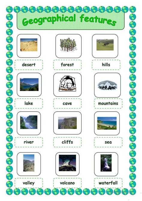 Geographical features - English ESL Worksheets for distance learning and physical classrooms Geography Vocabulary, Geography Quizzes, Geography Trivia, Us Geography, Geography Worksheets, Geography Quiz, Geographical Features, Geography For Kids, Physical Geography