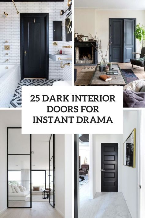 25 Dark Interior Doors For Instant Drama Dark Grey Doors Interior Modern, Dark Grey Doors And Trim, Grey Stained Doors Interior, Dramatic Interior Doors, Black And White Doors Interior, Black Doors Gray Walls, Charcoal Grey Interior Doors, Dark Internal Doors, Dark Bedroom Doors