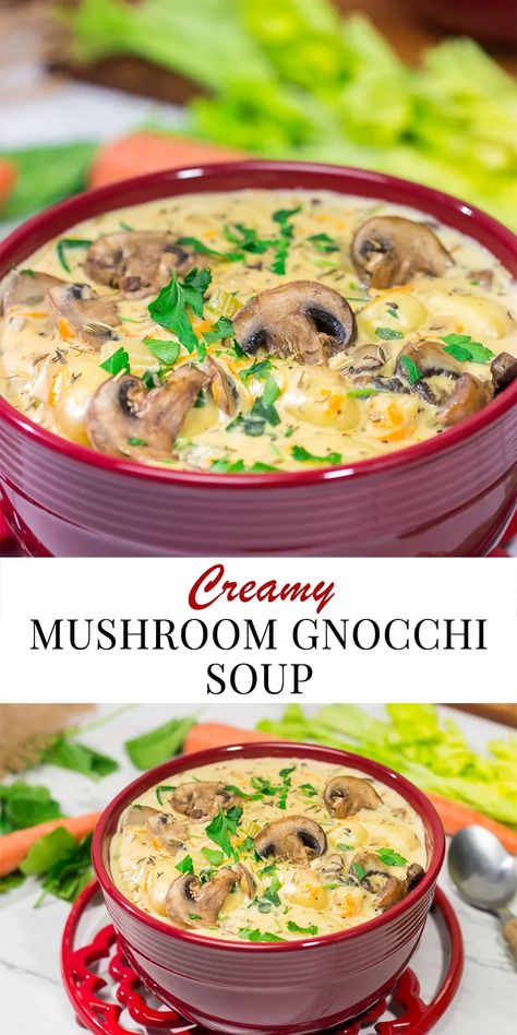 Fall Soup Recipes Mushroom, Soup With Mushrooms In It, Crockpot Mushroom Soup, Soup With Gnocchi, Sunday Soup, Mushroom Gnocchi, Soup Winter, Gnocchi Recipes Soup, Gnocchi Dishes