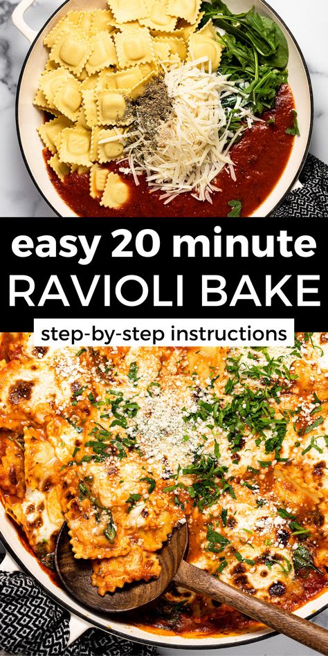 How To Use Frozen Ravioli, Baked Ravioli With Spinach, Frozen Baked Ravioli, Ravioli Casserole Recipes Easy Dinners, Dinners With Ravioli, Spinach Ravioli Casserole, Ww Ravioli Recipes, Frozen Spinach Ravioli Recipe, Frozen Spinach And Cheese Ravioli Recipes