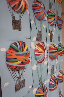 Diy Craft Displays, Art 2nd Grade, Classe D'art, Diy Summer Crafts, Balloon Crafts, Elementary Art Projects, School Art Projects, Hot Air Balloons, Air Balloons