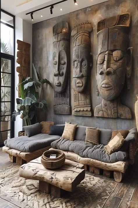 African Interior Design, African Inspired Decor, African Interior, Afrikaanse Kunst, African Home Decor, African Decor, Rustic Living, Wooden Art, Dream House Decor