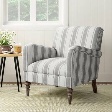 Andover Mills™ Pina 33.5'' Wide Armchair & Reviews - Wayfair Canada Striped Armchair, Coastal Farmhouse Style, Accent Chair Set, Club Armchair, Accent Arm Chairs, Coastal Farmhouse, Living Room Accents, Modern Armchair, Arm Chairs Living Room