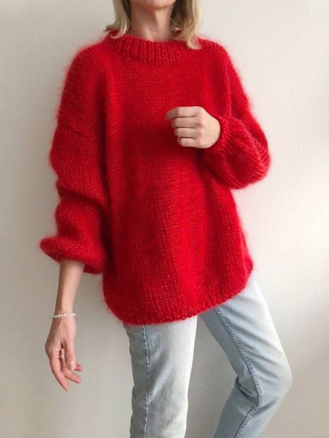 Red Mohair Sweater, Oversized Winter Sweater, Cable Knit Oversized Sweater, Mohair Knit Sweater, Red Sweater Outfit, Winter Sweaters Oversized, Knit Sweater Oversized, Mohair Sweater Knit, Knit Oversized Sweater