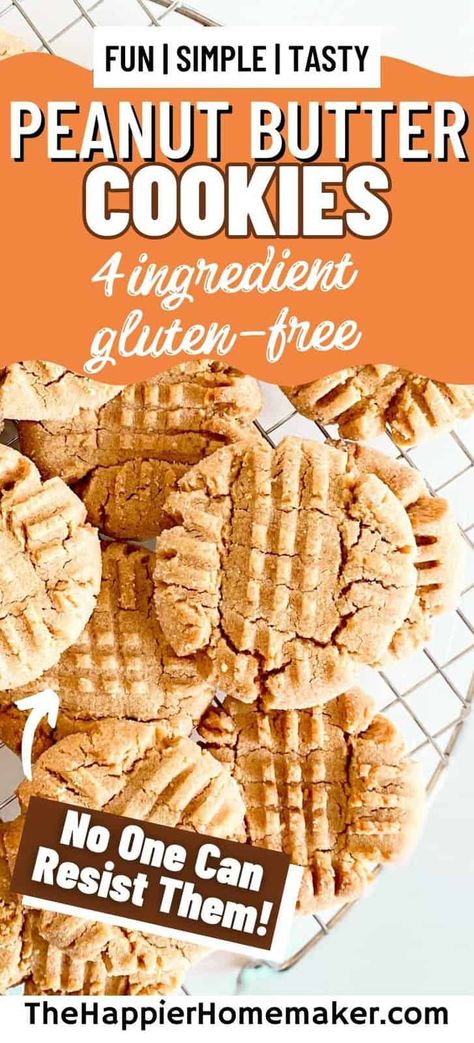 These easy Peanut Butter Cookies are gluten free and require only 4 simple ingredients! Plus, they take only 15 minutes start to finish! Easy Gluten Free Peanut Butter Cookies, Gluten Free Dairy Free Peanut Butter Cookies, Gluten Free Chocolate Peanut Butter Cookies, Easy Gluten Free Cookies 4 Ingredients, No Bake Gluten Free Cookies, Gf Peanut Butter Cookies, Dairy Free Peanut Butter Cookies, No Flour Peanut Butter Cookies, Gluten Free Cake Mix Cookies