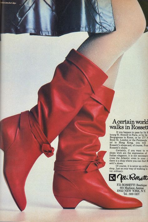 Fratelli Rossetti 1982 | barbiescanner | Flickr 1980s Shoes, 1980’s Fashion, Red Leather Shoes, Yeezy Fashion, Fashion Ads, 20th Century Fashion, Old Magazines, 1980s Fashion, My Fashion