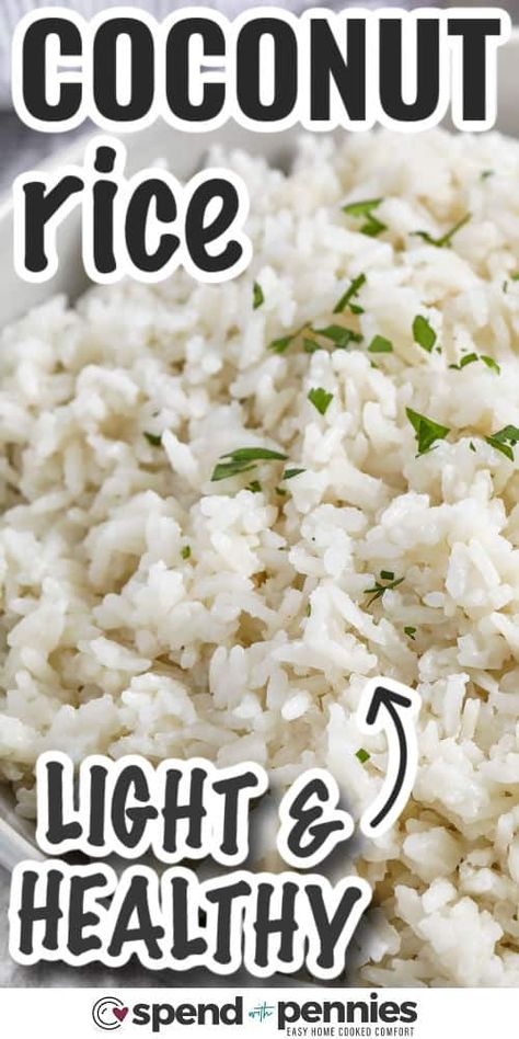 Delight in the creamy taste of this delicious coconut rice. This recipe turns plain rice into a tasty side with creamy coconut milk, a hint of sweetness, and a touch of salt. It's fluffy and tender, pairing perfectly with any meal. This isn't your everyday rice; it's a flavorful favorite that beats any basic dish. Enhance your dining with this simple yet exotic Thai-inspired rice. #spendwithpennies Couscous, Rice Made With Coconut Milk, Easy Rice Dishes Simple, Polynesian Rice Recipe, Basic Rice Recipe, Quinoa Rice Recipes, Potato Rice Recipes, Asian Rice Recipes, Coconut Risotto