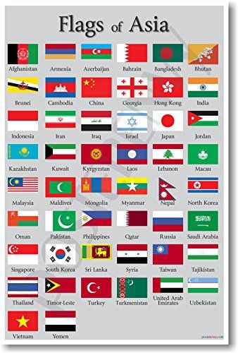 Flags of Asia - NEW World Travel Poster Flags Of Asia, Geography Poster, Travel Classroom, Baby Milestone Chart, Baby Handprint Art, Baby Handprint Crafts, First Birthday Posters, Milestone Pictures, Armenia Azerbaijan