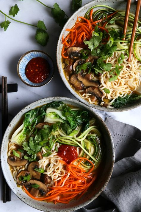 Vegetable Ramen Noodle Soup Ramen Noodle Pho, Zucchini Ramen Noodles, Pho With Ramen Noodles, Veggie Ramen Soup, Asian Noodle Soup Vegetarian, What To Add To Ramen Noodles, Zucchini Ramen, Mushroom Ramen Soup, Ramen Vegetarian