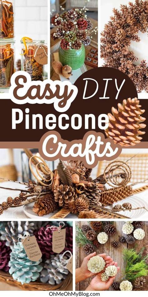 14 Easy DIY Pinecone Crafts for Fall • OhMeOhMy Blog Pine Cone Crafts Pinecone Decor, Large Pinecone Crafts, Crafts With Pinecones, Nature Crafts For Adults Diy, Nature Crafts For Adults, Diy Pinecone Crafts, Pinecone Projects, Crafts For Fall, Pinecone Centerpiece