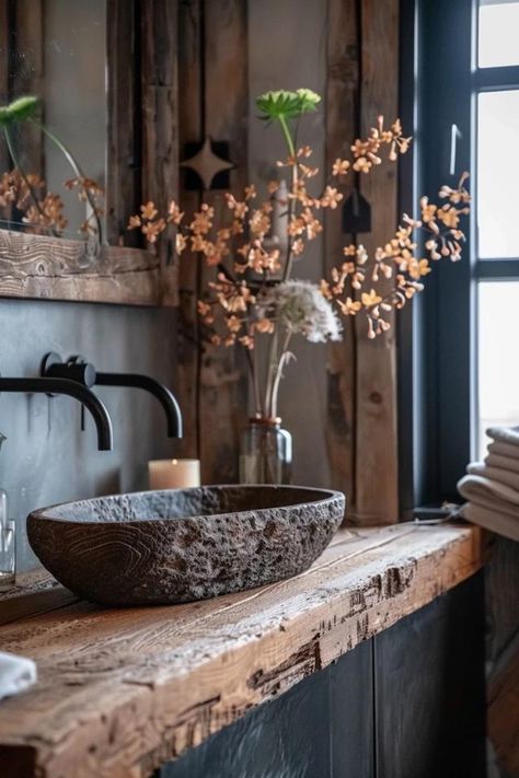 Charming Rustic Powder Room Ideas for Your Home Modern Rustic Powder Room, Farmhouse Powder Room Ideas, Rustic Powder Room Ideas, Rustic Half Bath, Small Powder Room Design, Farmhouse Powder Room, Rustic Powder Room, Bathroom Unique, Modern Powder Rooms