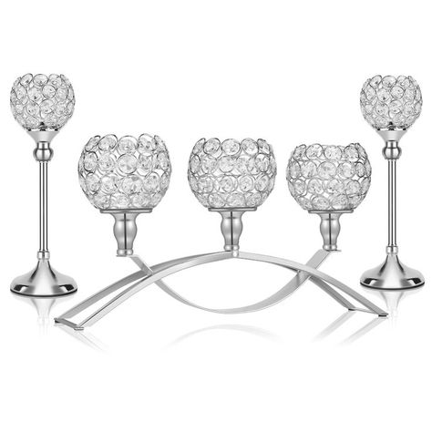 Silver Crystal Candle Holders Decorative Candelabra 3 Arms Candlesticks Holder Table Centerpiece Center Pieces Decoration for Dining Table Home Decor, Wedding, Party, Anniversary Decoration For Dining Table, Luxury Stuff, Wine Glass Candle Holder, Crystal Candle Holders, Candlestick Centerpiece, Wine Glass Candle, Table Home Decor, Gold Candle Holders, Led Candle Lights