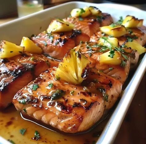 Honey Glazed Pineapple Salmon – Naomi's Recipes Pineapple Glazed Salmon, Rosemary Salmon Recipes, Smoked Salmon With Pineapple, Pineapple Salmon Bowl, Honey Pineapple Jalapeño Salmon, Salmon Dish Recipes, Honey Glazed Pineapple Salmon, Salmon And Pineapple Recipes, Pineapple Fish Recipe