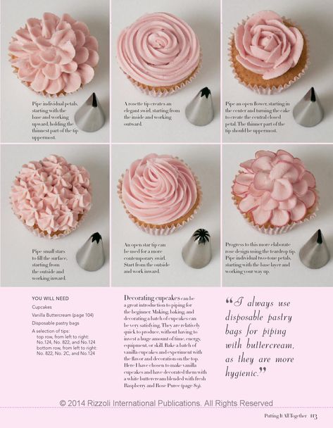 Cute Cupcake Icing Ideas, Frosting Mini Cupcakes Techniques, Natural Cupcake Decorations, Different Tips For Decorating Cakes, Cupcake Tip Guide, How To Use Cake Decorating Tips, Cupcake Tips For Frosting, Cake Decoration Tips, Cake Decorating Tips Chart