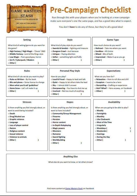 Dungeon Master Resources, Dnd First Session Ideas, 5e Campaign Ideas, Dnd Currency Chart, D And D For Beginners, Dungeons And Dragons Beginner Tips, Pre Campaign Checklist Dnd, Dnd Party Meeting Ideas, Dnd Campaign Checklist