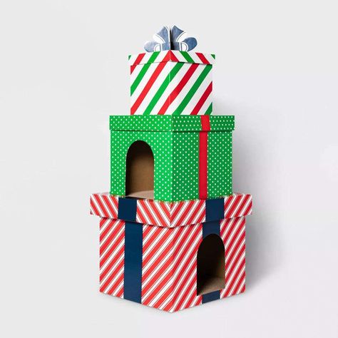 Target Has New Holiday Cat Houses That Will Get Your Pet Christmas-Ready Present Tower, Cardboard Cat House, Cardboard Cat, Cat Houses, Target Christmas, Cat Towers, Scary Games, Luxury Christmas Gifts, Cat Scratchers