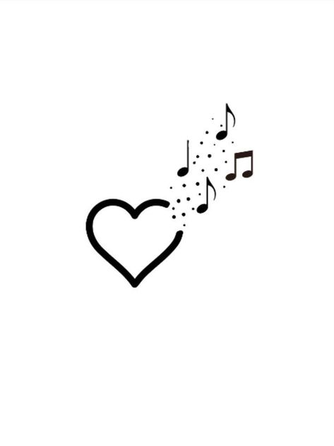 Heart With Music Notes Tattoo, Heart Music Tattoo Ideas, Music Heart Tattoo Designs, Paw Print Music Note Tattoo, Music Best Friend Tattoos, Love Of Music Tattoos, Music Lover Tattoo Simple, Music Doodles Simple, Music Note Heart Tattoo