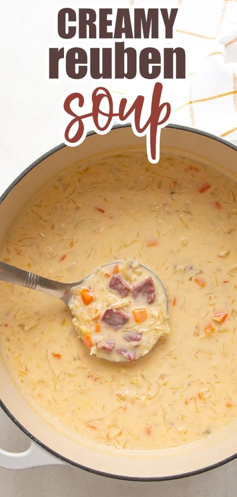 Creamy Reuben Soup Creamy Reuben Soup, Reuben Soup, Classic Reuben Sandwich, Comforting Soup, Reuben Sandwich, Homemade Soup Recipe, Cooking Soup, Comfort Soup, Delicious Soup Recipes