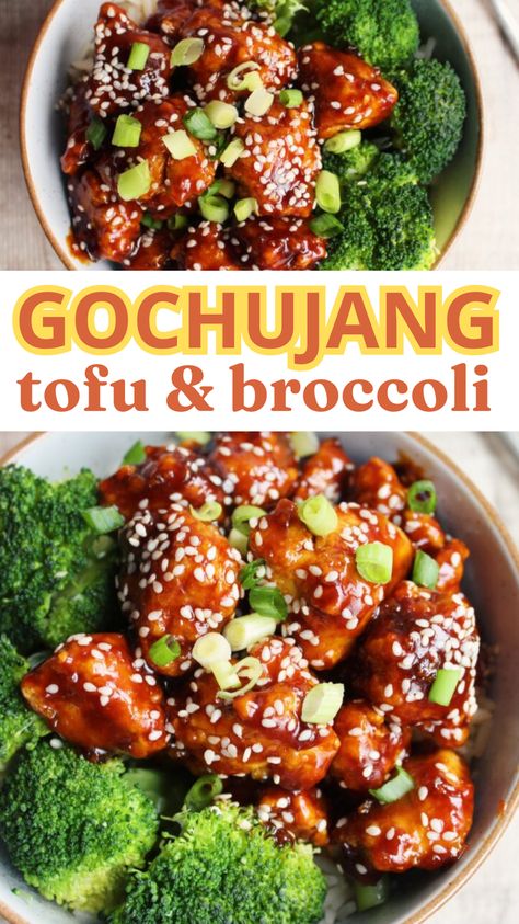 This sticky Gochujang tofu and broccoli is crispy, packed with flavour and, if I do say so myself, perfectly spiced. Serve it with your favourite veggies and lovely white rice for a quick and nutritious plant based dinner. Trust me, this recipe will go down well with your family and friends! #GochujangTofu #KoreanTofu #TofuBowls #TofuRice #TofuRecipesHealthy #TofuDishes #BuddhaBowls #EasyVeganDinner Tofu Broccoli Peanut Sauce, Winter Tofu Recipes, Tofu Broccoli Rice Bowl, Tofu And Broccoli Stir Fry, Tofu Christmas Recipe, Gochujang Tofu Recipe, Tofu Broccoli Recipes, Tofu Meal Ideas, Quick Tofu Recipes