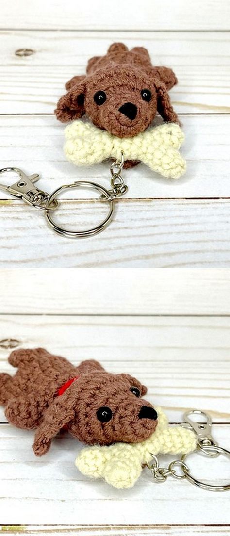 Crochet Dog keychain Keyring Crochet Pattern, Crochet Keychain Ideas Free, Crochet Dog Ideas, Free Puppy Crochet Pattern, Crochet Veterinarian, Crochet Dog Toys Free Pattern, Cute Crochet Keychain Ideas, Small Dog Crochet Patterns Free, Free Keychain Crochet Patterns