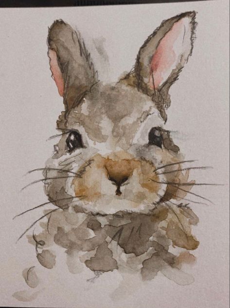 Watercolor Art Rabbit, Bunny Drawing Watercolor, Watercolor Rabbit Paintings, Watercolour Rabbit Painting, Watercolor Art Bunny, Cute Watercolor Paintings Easy Animals, Easy Animal Watercolor Paintings For Beginners, How To Watercolor Animals, Watercolor Rabbit Tutorial