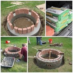 Diy Brick Fire Pit, Building A Fire Pit, Building A Fire, Diy Fire Pit Ideas, Garden Board, Easy Fire Pit, Fire Pit Materials, Brick Fire Pit, Manly Stuff