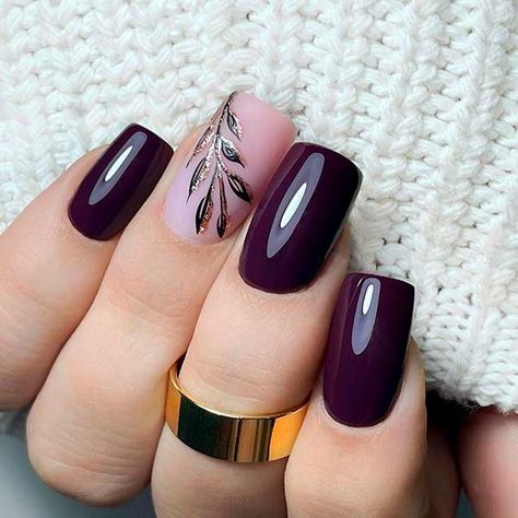 The Best Dark Purple Nails for 2023 | Stylish Belles Dark Purple Nails With Accent Nail, Short Dark Christmas Nails, Simple Dark Purple Nails, Dark Purple Nail Designs Short, Purple Nails With Accent Nail, Dark Purple Short Nails, Nail Art On Purple Nails, Dark Purple Nails Short, Dark Purple Acrylic Nails Design