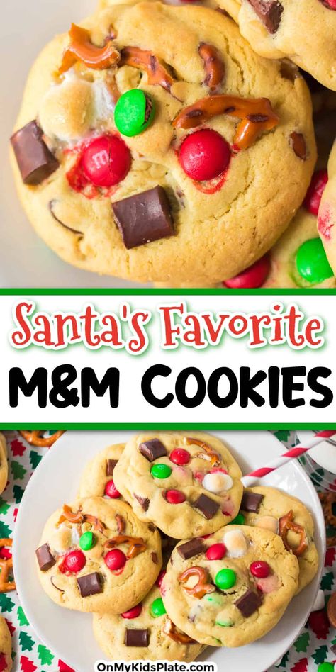 Santas Favorite Cookie, M&m Cookies With Vanilla Pudding, Popular Christmas Cookies, Cookie Recipe Christmas, Santa Cookie Recipe, Christmas Cookies To Make, Easy Delicious Cookies, Festive Christmas Cookies, Chewy Gingerbread Cookies