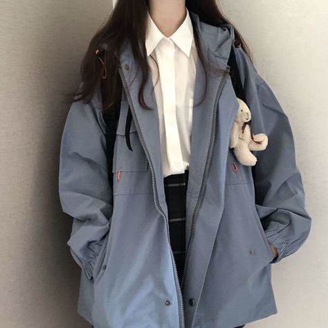 Preppy Jacket, Techwear Jacket, Preppy Mode, Estilo Harajuku, 일본 패션, Estilo Preppy, Korean Casual, Oversized Jacket, Solid Clothes