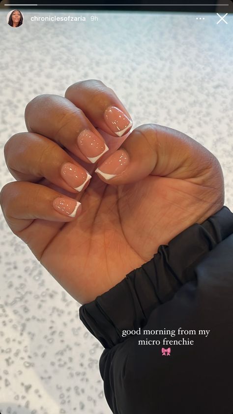 Short French Tip On Natural Nails, Natural Acrylic Overlay Nails, Natural Nail Overlay Short, French Nails On Natural Nail, Natural Nail French Manicure, French Tip Nails On Natural Nails, Overlay Nails French Tip, Short Nails Black Girls Ideas, French Tip On Natural Nails Short