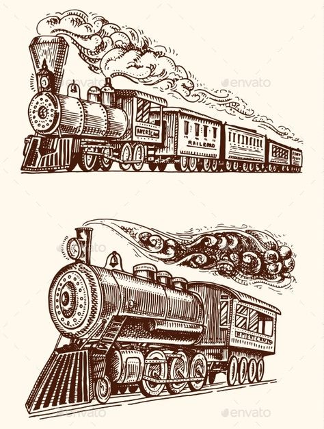 Train Tattoo, Drawing Pencil Art, Train Illustration, Train Drawing, Animation Ideas, Train Art, Vintage Drawing, Vintage Train, Arte Sketchbook