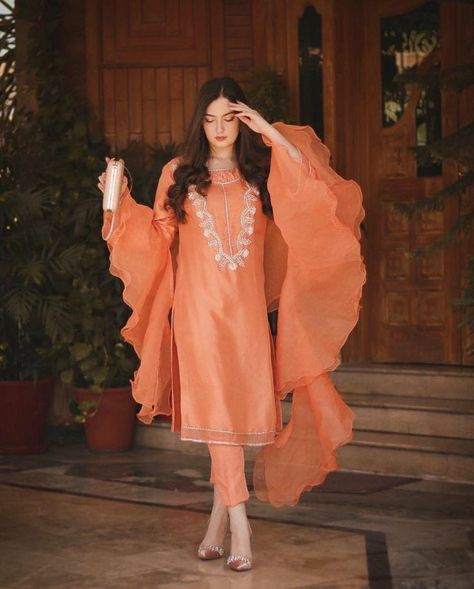 Party wear dresses idea Organza Frill Dupatta, Frill Duppata, Frill Dupatta Designs, Winter Dress Design, Dress Design Ideas, Pakistan Dress, Girls Dresses Sewing, Womens Trendy Dresses, Gaun Fashion