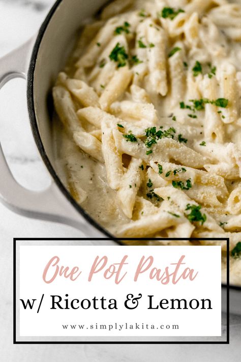 This week, try making this One Pot Pasta with Ricotta and Lemon for a simple pasta dish. It comes together in 15 minutes for a comforting pasta that is creamy with the perfect balance of rich ricotta and tangy lemon. simplylakita.com #lemonpasta #ricottarecipe Ricotta Pasta Recipes, Pasta With Ricotta, Simple Pasta, Ricotta Recipes, One Pot Pasta Recipes, Ricotta Pasta, Easy Pasta Dishes, Easy One Pot Meals, Lemon Pasta