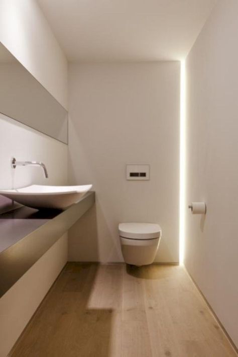 43 Nice and Minimalist Bathroom with The Glass Wall with a Concrete - Matchness.com Bathroom Glass Wall, Drømme Bad, Toilette Design, Led Bathroom Lights, Toilet Sink, Guest Toilet, Downstairs Toilet, Bad Inspiration, Toilet Room