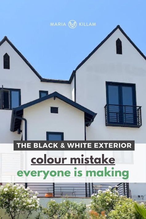 This exterior colour mistake is ruining neighborhoods everywhere. Find out what it is and learn how to avoid it as the black and white trend continues to dominate our decisions. White House Window Trim Color, White Brick House Black Shutters, White Farmhouse Black Shutters, Exterior House Black And White, White And Black Exterior House Colors, Grey White House Exterior, How To Paint Windows Black, Black And White Exterior Paint Colors, Paint Exterior Window Trim Black