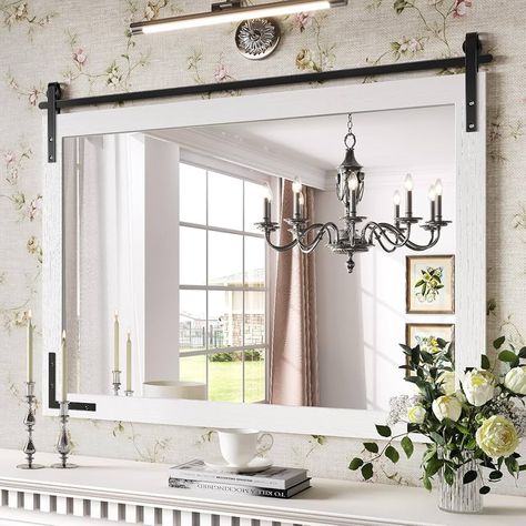 White Rustic Bathroom, Rustic Bathroom Mirror, Wall Decor Mirrors, Bathroom Mirror Vanity, Rustic Bathroom Mirrors, Farmhouse Bathroom Mirrors, Farmhouse Mirror, Farmhouse Mirrors, Rustic Wall Mirrors