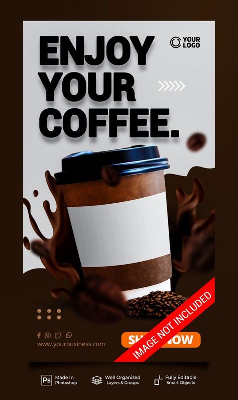 Enjoy your coffee new menu special coffee drink for promotion social media instagram post stories banner template Coffee Marketing, Restaurant Promotions, Coffee Poster Design, Coffee Market, Ad Layout, Christmas Advertising, Cafe Posters, Book Advertising, Restaurant Poster