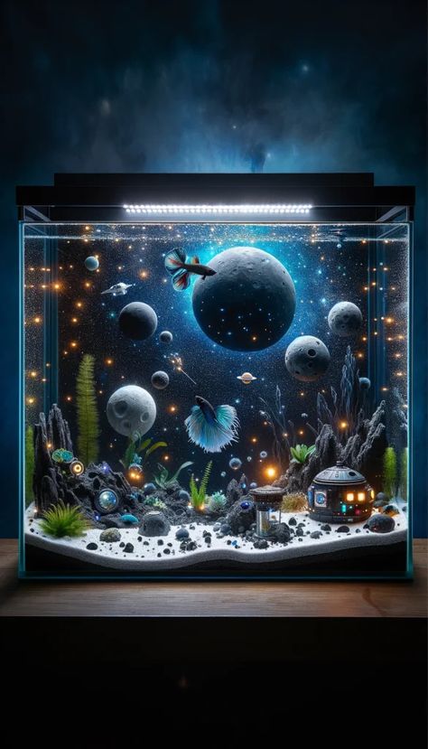 Creative Aquarium Ideas, Fish Tank Theme Ideas, Easy Fish Tank Ideas, Beautiful Aquariums Tanks, Creative Fish Tank Ideas, Fish Tank Themes Ideas Creative, Fish Tanks Aesthetic, Small Aquarium Ideas Decoration, Aquarium Room Ideas