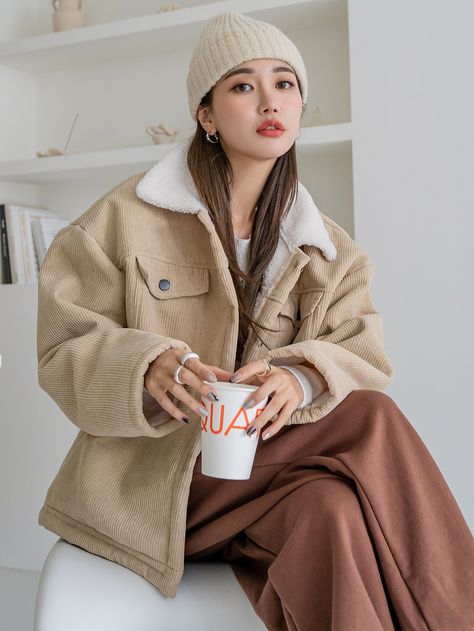 DAZY Teddy Lined Corduroy Coat Shop Dresses Online, Corduroy Coat, Women Outerwear, Women Coats, Khaki Fashion, Online Dress Shopping, Line Jackets, Fashion Shop, Amazing Products