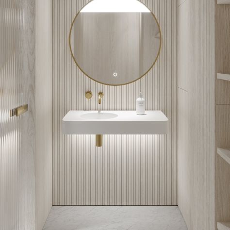 Ribbed Tile, Contemporary Sink, Wall Hung Sink, Wall Hung Basin, Small Toilet Room, Wall Mounted Taps, Downstairs Toilet, Stone Bathroom, Small Toilet