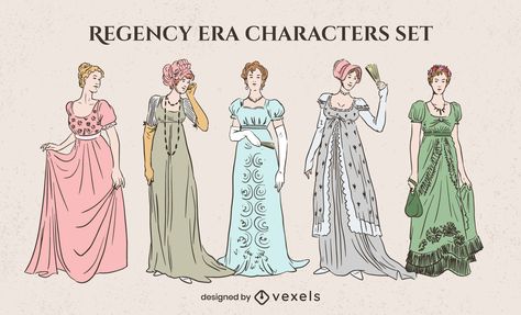 Regency Era Womens Fashion, Regency Era Women, The Regency Era, Regency Dress Drawing, Regency Era Art, Regency Period Aesthetic, Regency Era Fashion Women, Regency Era Character Design, Regency Era Accessories