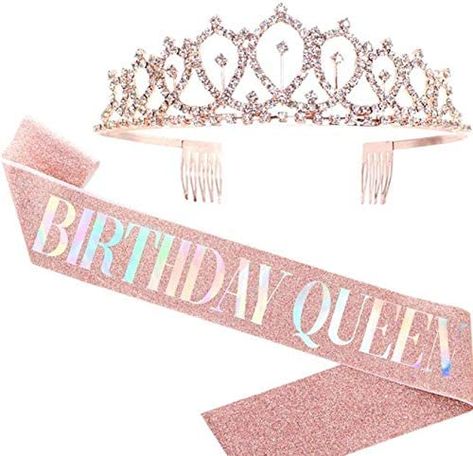 RosewineC Birthday Sash Rhinestone Birthday Crown Women Girls Birthday Tiara,Birthday Gifts for Women Birthday Party Supplies( Birthday Queen) : Amazon.co.uk: Home & Kitchen Crystal Crown Tiaras, Anniversary Decoration, Girls Birthday Party Decorations, Tout Rose, Birthday Tiara, Birthday Sash, Happy Birthday Girls, Woman Birthday Party, Crown Tiara