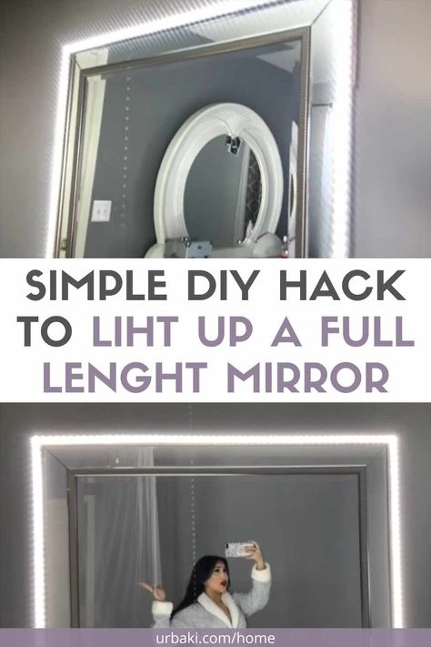 Diy Full Length Mirror Ideas Bedroom, Full Length Mirror Vanity Ideas, Full Length Mirror Lighting, Decorated Full Length Mirror, Diy Light Mirror Full Length, Full Length Mirror Frame Diy, Diy Backlit Mirror, Diy Full Length Mirror Ideas, Diy Lighted Mirror