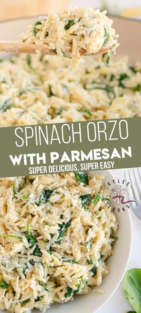 Orzo Alfredo, Spinach Orzo Pasta, Spinach Orzo, Orzo Recipes, Orzo Pasta, Creamy Spinach, Spinach Recipes, Idee Pasto Sano, Nutrition Education